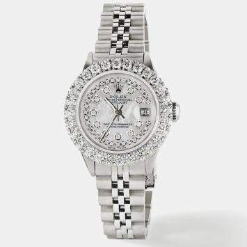 Rolex Customised White MOP 2CT Diamond Stainless Steel Datejust  Automatic Women's Wristwatch 26mm