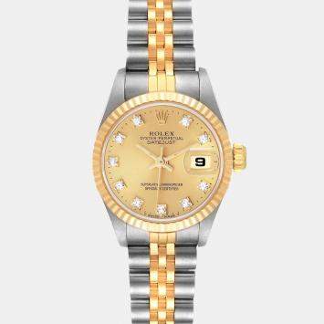 Pre Owned Rolex Champagne Diamonds 18K Yellow Gold And Stainless Steel Datejust 69173 Women's Wristwatch 26 mm