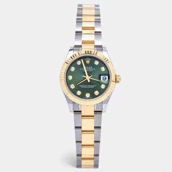 Pre Owned Rolex Olive Green Diamond 18k Yellow Gold Oystersteel Datejust 278273 Women's Wristwatch 31 mm