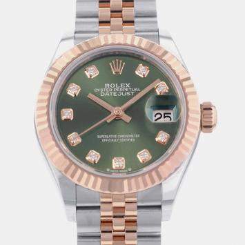 Rolex Green Steel 18K Rose Gold Lady Datejust Automatic Women's Wristwatch 28 mm