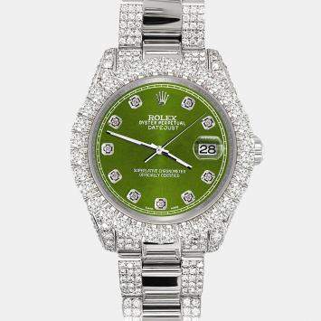 Rolex Custom Royal Green 7.2ct Diamonds Stainless Steel Datejust 178240 Automatic Women's Wristwatch 31mm