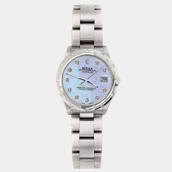 Rolex Custom Purple MOP Diamond Stainless Steel Datejust 78240 Automatic Women's Wristwatch 31 mm