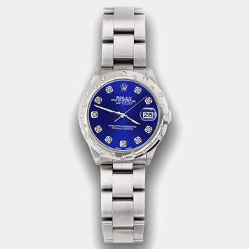 Rolex Custom Navy Blue Diamond Stainless Steel Datejust 78240 Automatic Women's Wristwatch 31 mm