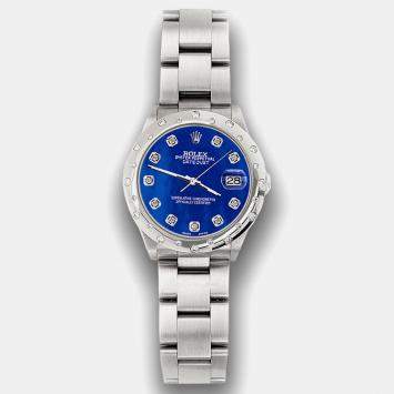 Rolex Custom Royal Blue Diamond Stainless Steel Datejust 78240 Automatic Women's Wristwatch 31 mm
