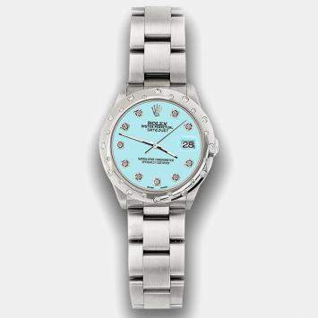 Rolex Custom Aqua Blue Diamond Stainless Steel Datejust 78240 Automatic Women's Wristwatch 31 mm