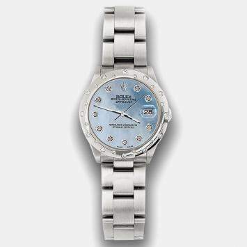 Rolex Custom Sky Blue MOP Diamond Stainless Steel Datejust 78240 Automatic Women's Wristwatch 31 mm