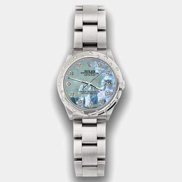 Rolex Custom Tahitian Blue MOP Diamond Stainless Steel Datejust 78240 Automatic Women's Wristwatch 31 mm