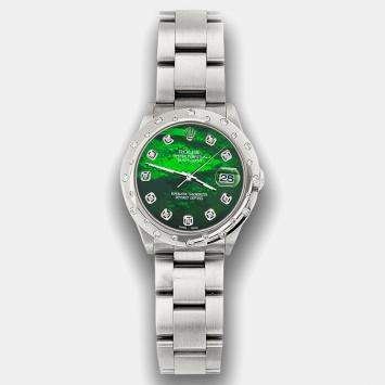 Rolex Custom Emerald Green MOP Diamond Stainless Steel Datejust 78240 Automatic Women's Wristwatch 31 mm