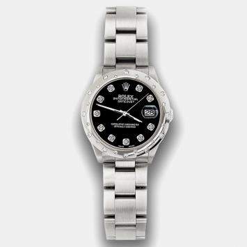 Rolex Custom Black Diamond Stainless Steel Datejust 78240 Automatic Women's Wristwatch 31 mm