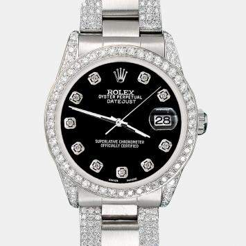 Rolex Custom Black 3.5ct Diamond Stainless Steel Datejust Automatic Women's Wristwatch 31 mm