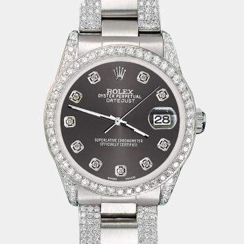 Rolex Custom Rhodium Grey 3.5ct Diamond Stainless Steel Datejust Automatic Women's Wristwatch 31 mm