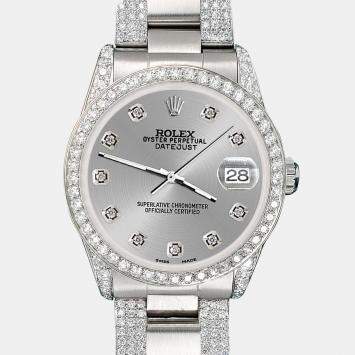 Rolex Custom Grey 3.5ct Diamond Stainless Steel Datejust Automatic Women's Wristwatch 31 mm