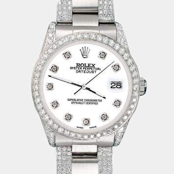 Rolex Custom White 3.5ct Diamond Stainless Steel Datejust Automatic Women's Wristwatch 31 mm