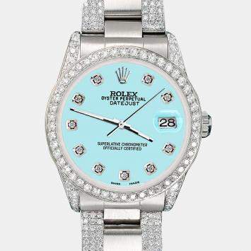 Rolex Custom Aqua Blue 3.5ct Diamond Stainless Steel Datejust Automatic Women's Wristwatch 31 mm