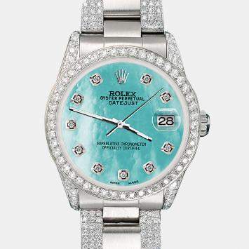 Rolex Custom Aquamarine MOP 3.5ct Diamond Stainless Steel Datejust Automatic Women's Wristwatch 31 mm
