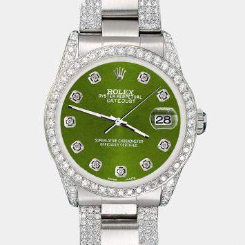 Rolex Custom Royal Green 3.5ct Diamond Stainless Steel Datejust Automatic Women's Wristwatch 31 mm