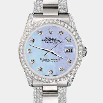 Rolex Custom Purple MOP 3.5ct Diamond Stainless Steel Datejust Automatic Women's Wristwatch 31 mm