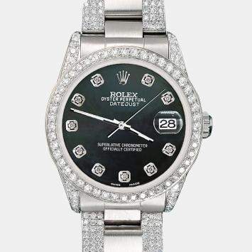 Rolex Custom Black MOP 3.5ct Diamond Stainless Steel Datejust Automatic Women's Wristwatch 31 mm