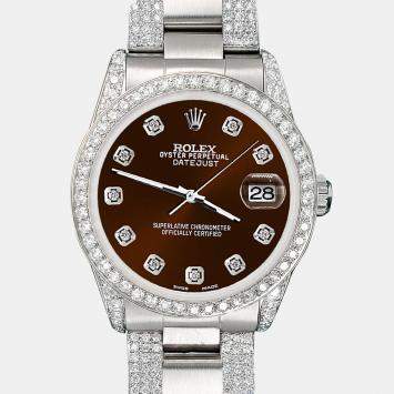 Rolex Custom Chocolate 3.5ct Diamond Stainless Steel Datejust Automatic Women's Wristwatch 31 mm