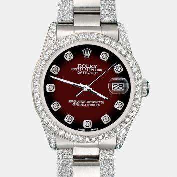 Rolex Custom Maroon Vignette 3.5ct Diamond Stainless Steel Datejust Automatic Women's Wristwatch 31 mm