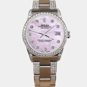 Rolex Custom Pink 3.5ct Diamond Stainless Steel Datejust Automatic Women's Wristwatch 31 mm