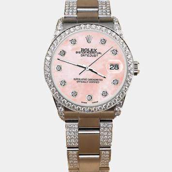 Rolex Custom Royal Pink MOP 3.5ct Diamond Stainless Steel Datejust Automatic Women's Wristwatch 31 mm