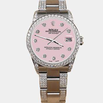 Rolex Custom Orchid Pink 3.5ct Diamond Stainless Steel Datejust Automatic Women's Wristwatch 31 mm