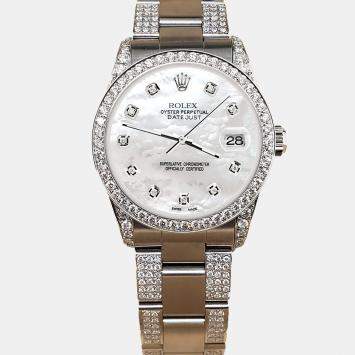 Rolex Custom White MOP 3.5ct Diamond Stainless Steel Datejust Automatic Women's Wristwatch 31 mm