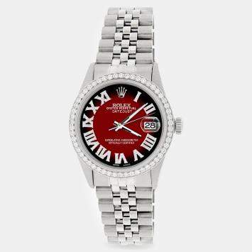 Rolex Custom Red Diamond Stainless Steel Datejust  Automatic Men's Wristwatch 36MM