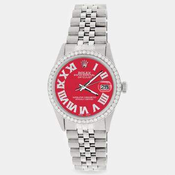 Rolex Custom Scarlet Red Diamond Stainless Steel Datejust  Automatic Men's Wristwatch 36MM