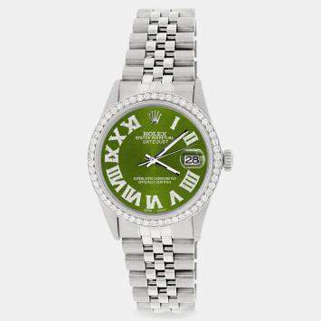 Rolex Custom Royal Green Diamond Stainless Steel Datejust  Automatic Men's Wristwatch 36MM