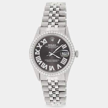 Rolex Custom Grey Diamond Stainless Steel Datejust  Automatic Men's Wristwatch 36MM