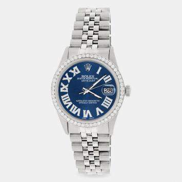 Rolex Custom Blue Diamond Stainless Steel Datejust  Automatic Men's Wristwatch 36MM