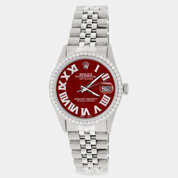 Rolex Custom Imperial Red Diamond Stainless Steel Datejust  Automatic Men's Wristwatch 36MM
