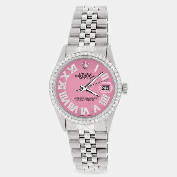 Rolex Custom Pink Diamond Stainless Steel Datejust  Automatic Men's Wristwatch 36MM
