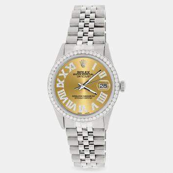 Rolex Custom Champagne Diamond Stainless Steel Datejust  Automatic Men's Wristwatch 36MM