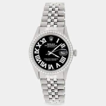 Rolex Custom Black Diamond Stainless Steel Datejust  Automatic Men's Wristwatch 36MM