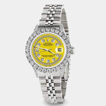 Rolex Custom Yellow 2.35CT Diamond Stainless Steel Datejust  Automatic Women's Wristwatch 26mm