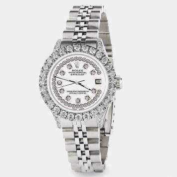 Rolex Custom White Pearl 2.35CT Diamond Stainless Steel Datejust  Automatic Women's Wristwatch 26mm