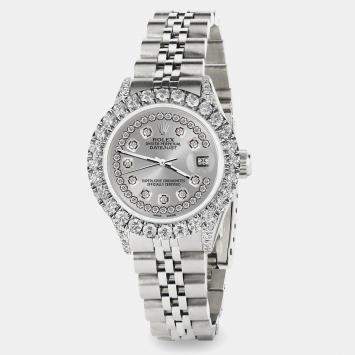 Rolex Custom Silver 2.35CT Diamond Stainless Steel Datejust  Automatic Women's Wristwatch 26mm