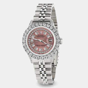 Rolex Custom Salmon 2.35CT Diamond Stainless Steel Datejust  Automatic Women's Wristwatch 26mm