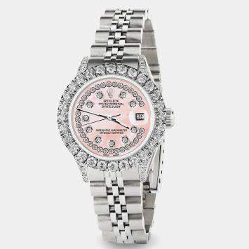 Rolex Custom Royal Pink 2.35CT Diamond Stainless Steel Datejust  Automatic Women's Wristwatch 26mm