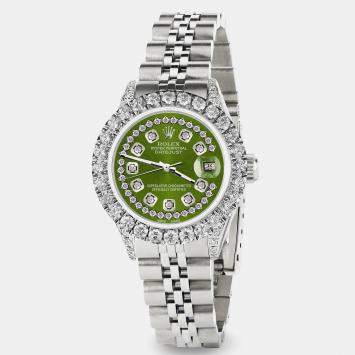 Rolex Custom Royal Green 2.35CT Diamond Stainless Steel Datejust  Automatic Women's Wristwatch 26mm