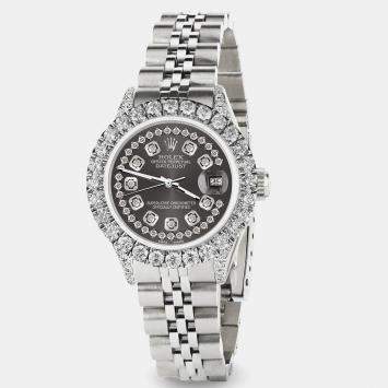 Rolex Custom Grey 2.35CT Diamond Stainless Steel Datejust  Automatic Women's Wristwatch 26mm