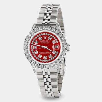 Rolex Custom Red MOP 2.35CT Diamond Stainless Steel Datejust  Automatic Women's Wristwatch 26mm