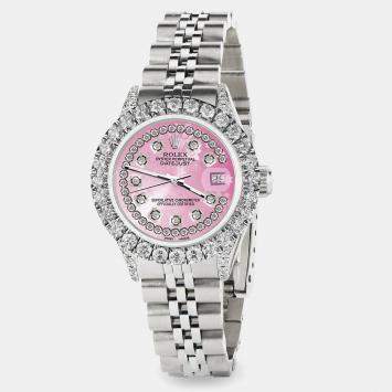 Rolex Custom Pink 2.35CT Diamond Stainless Steel Datejust  Automatic Women's Wristwatch 26mm