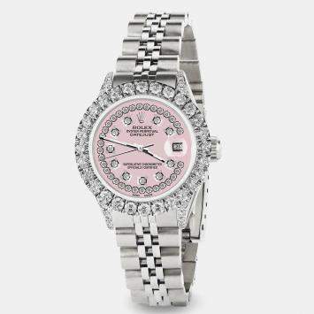 Rolex Custom Orchid Pink 2.35CT Diamond Stainless Steel Datejust  Automatic Women's Wristwatch 26mm