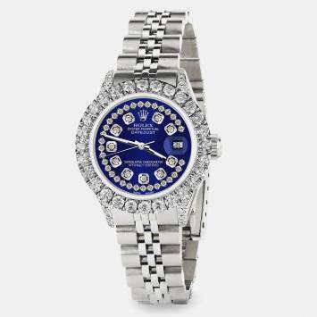 Rolex Custom Navy Blue 2.35CT Diamond Stainless Steel Datejust  Automatic Women's Wristwatch 26mm