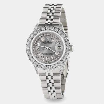 Rolex Custom Grey 2.35CT Diamond Stainless Steel Datejust  Automatic Women's Wristwatch 26mm