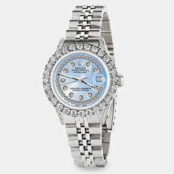 Rolex Custom Blue Flower 2.35CT Diamond Stainless Steel Datejust  Automatic Women's Wristwatch 26mm